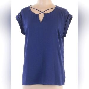 Blue Cut Out Blouse with Short Sleeves